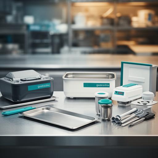 Gastro-Line Haushaltswaren auf einer professionellen Arbeitsfläche mit klaren Linien